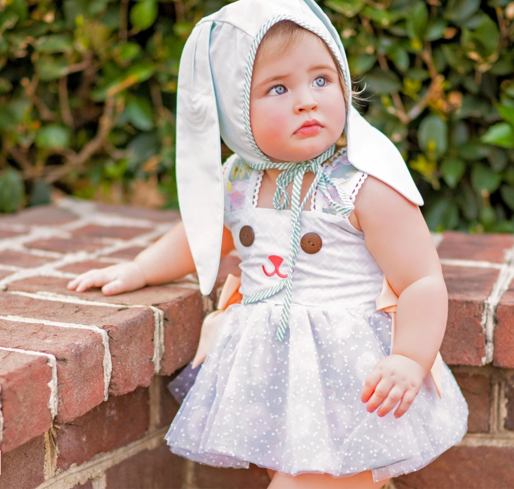 Green Stripe Bunny Ear Bonnet