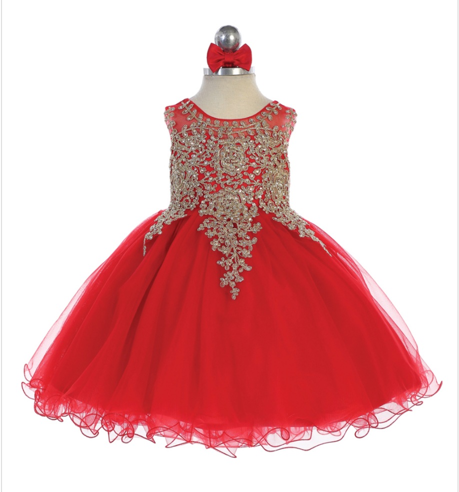 Infant Pageant Dress with Gold Lace