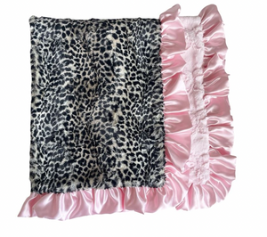 Leopard and Pink Ruffle Blanket