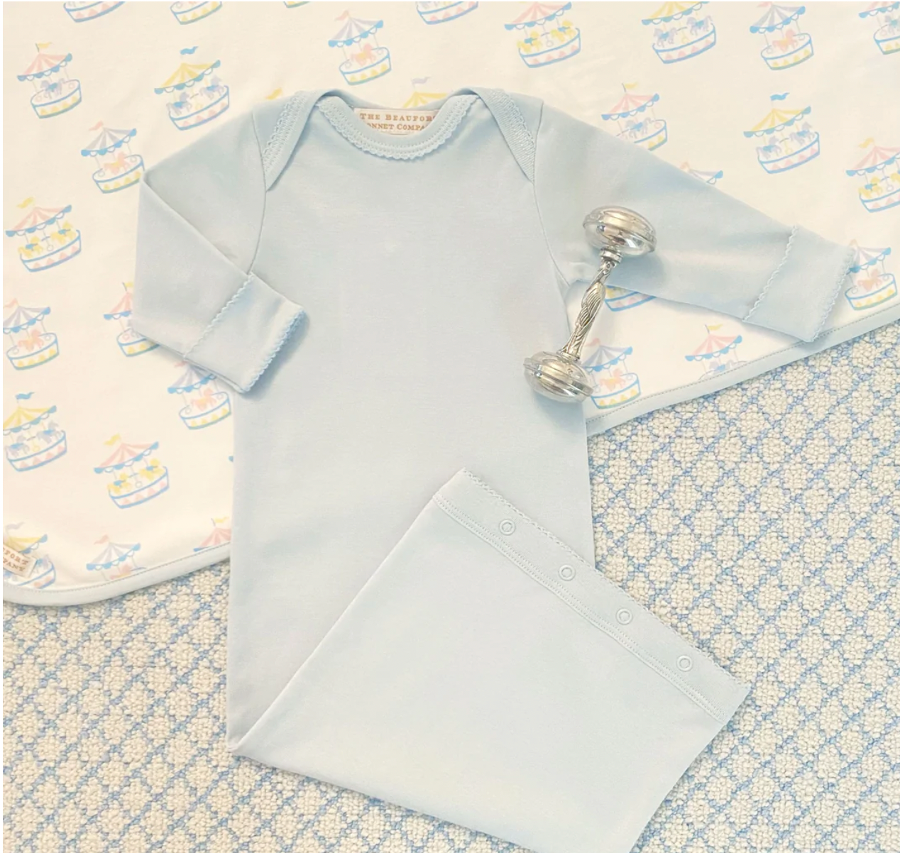 Baby Buggy Blanket in Caruosel in Blue