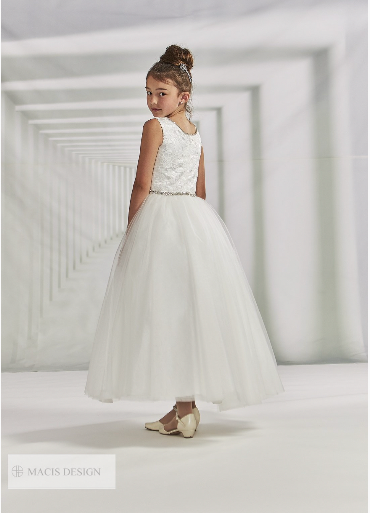 macis design dresses Macis Design Contrast Flower Christening Gown & Accessories CH258  Sara's  Children's Boutique