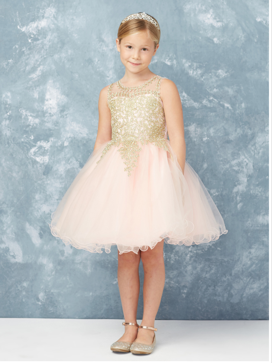 Pageant Dress with Gold Lace