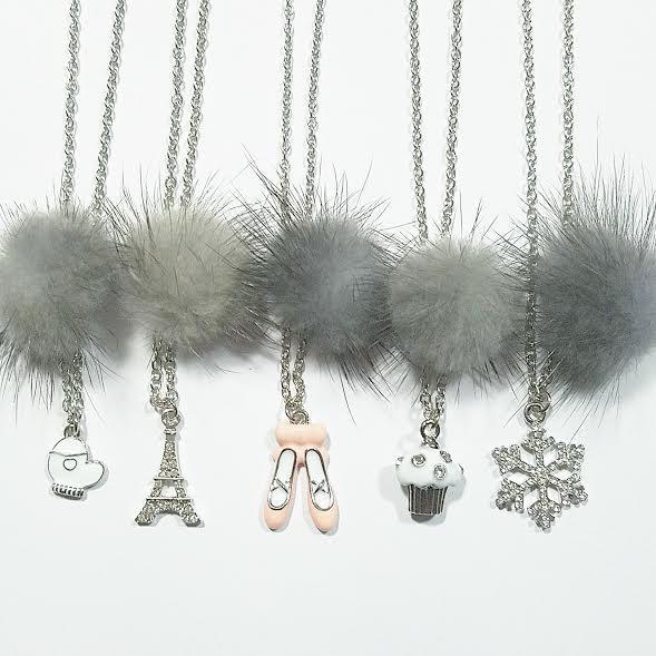 Heart Me Grey Fur Pom Necklaces