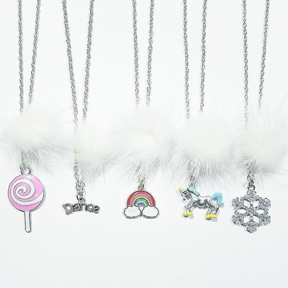 XO Heart White Fur Pom Necklaces