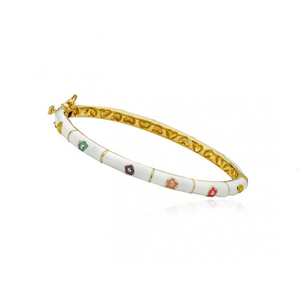 Twin Stars Flower Bangle In White bracelet gold enamel