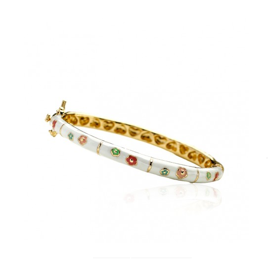 Twin Stars Double Flower Bangle in White/Multi enamel bracelet