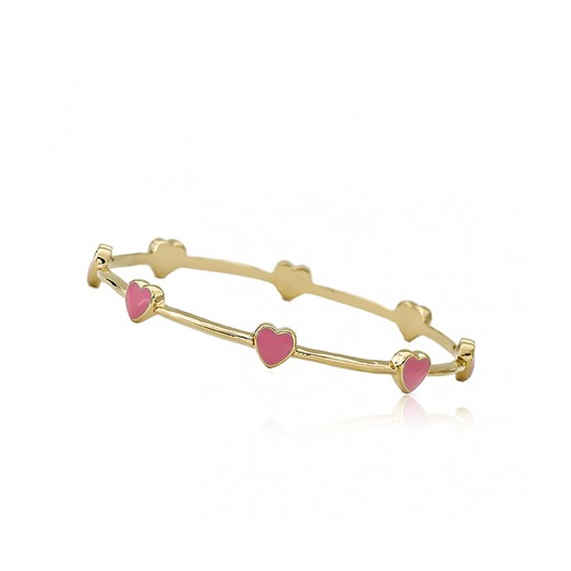 Twin Stars Dainty Hearts Bangle In Hot Pink