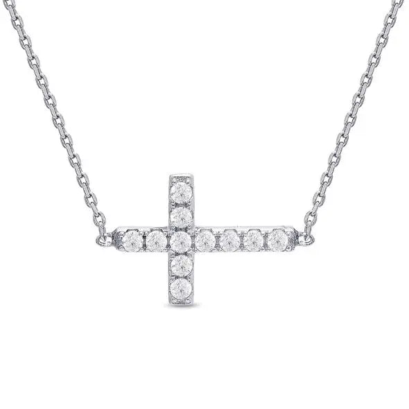 Lily Nily Sideways Cross CZ Necklace