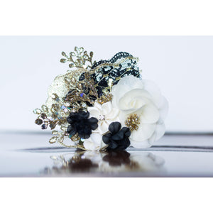 Metallic Lace Clip flower girl black ivory holiday