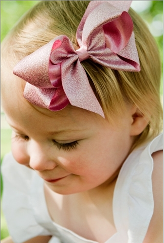 Big Diamond Dust Satin Bow Clip pink