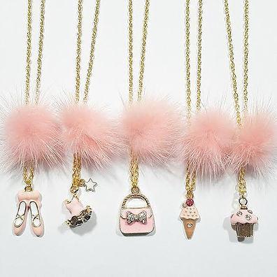 Heart Me Light Pink Fur Pom Necklaces