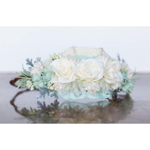 Mint Floral Halo flower crown ivory wedding