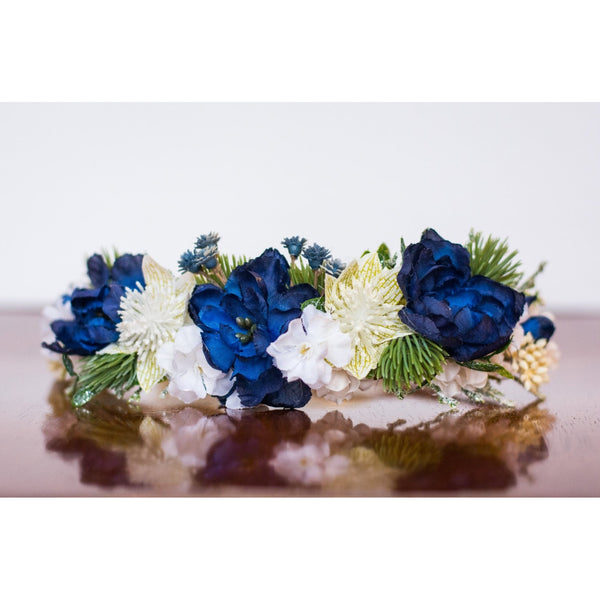 Rustic Navy Flower Halo floral crown tiara wedding