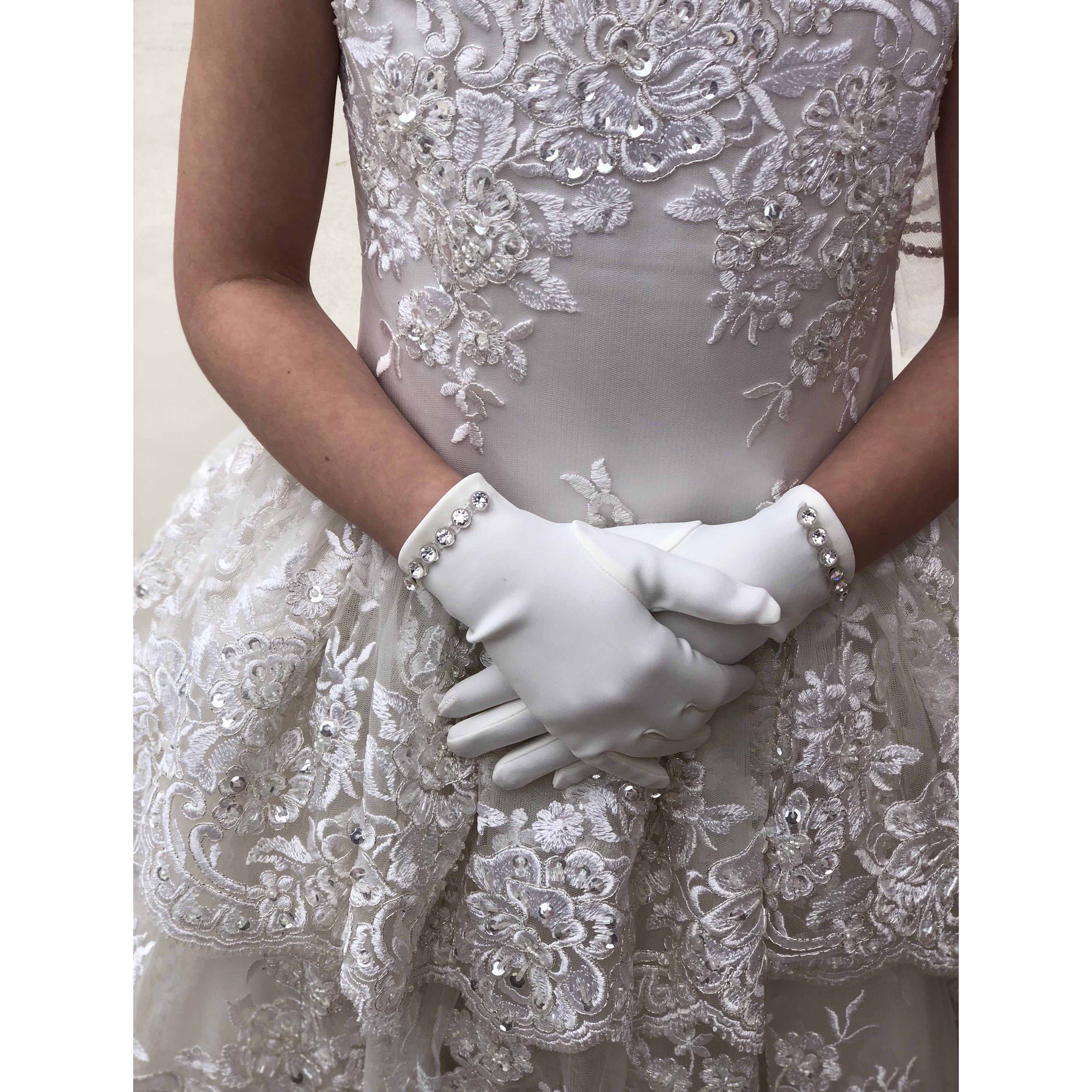 Satin Trimmed Gloves-Ivory