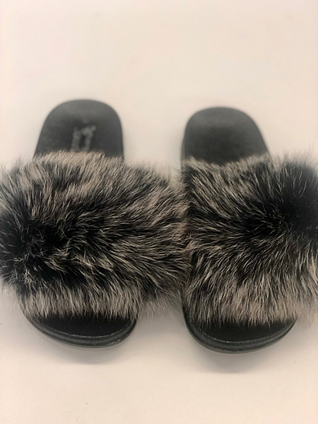 Black Snow Top Furry Slides