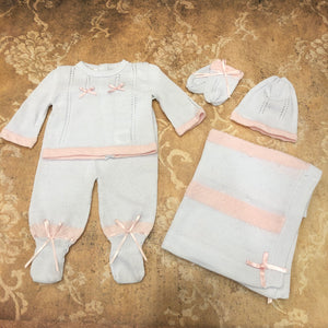 White and Pink Stripe Knit Set