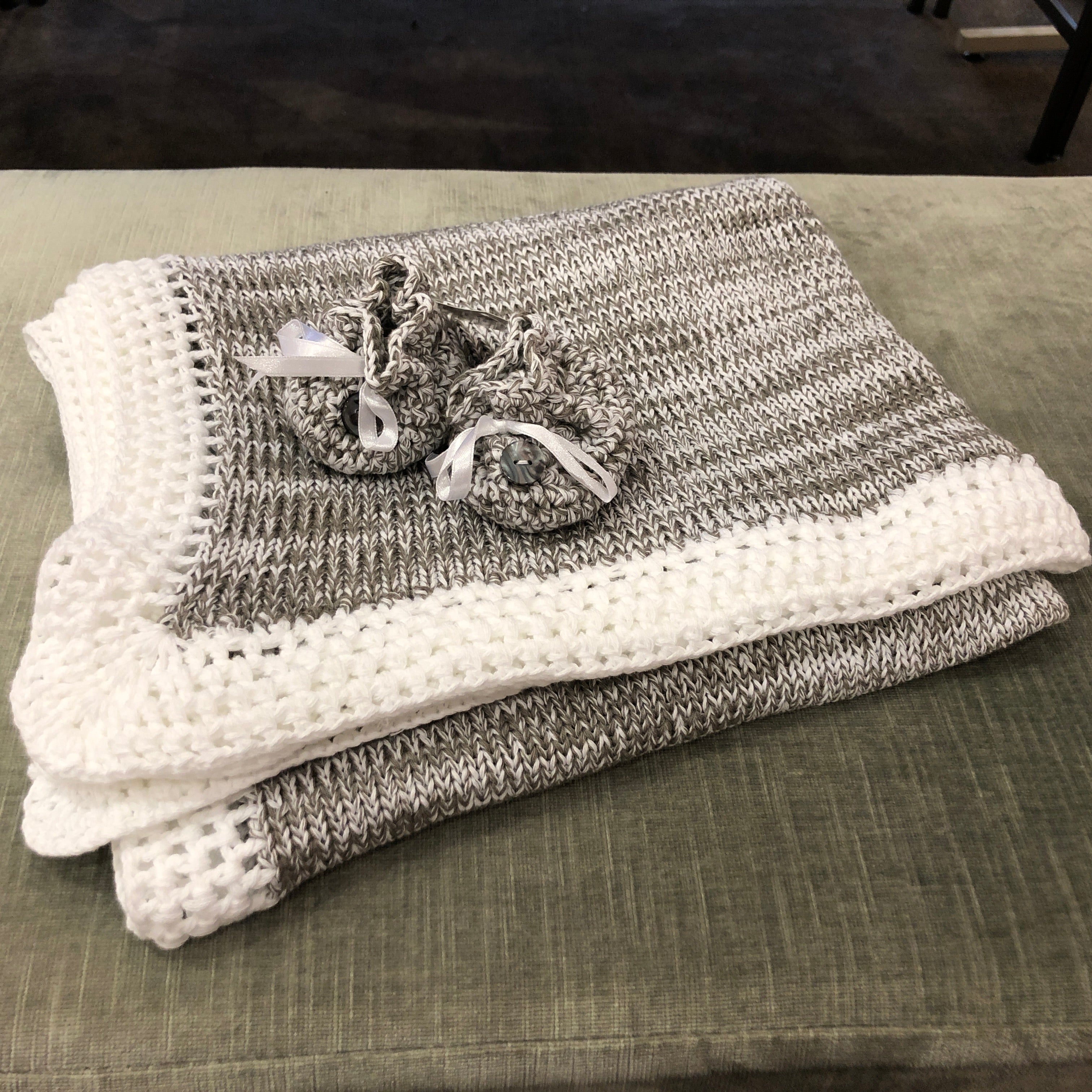 Grey and White Tweed Blanket