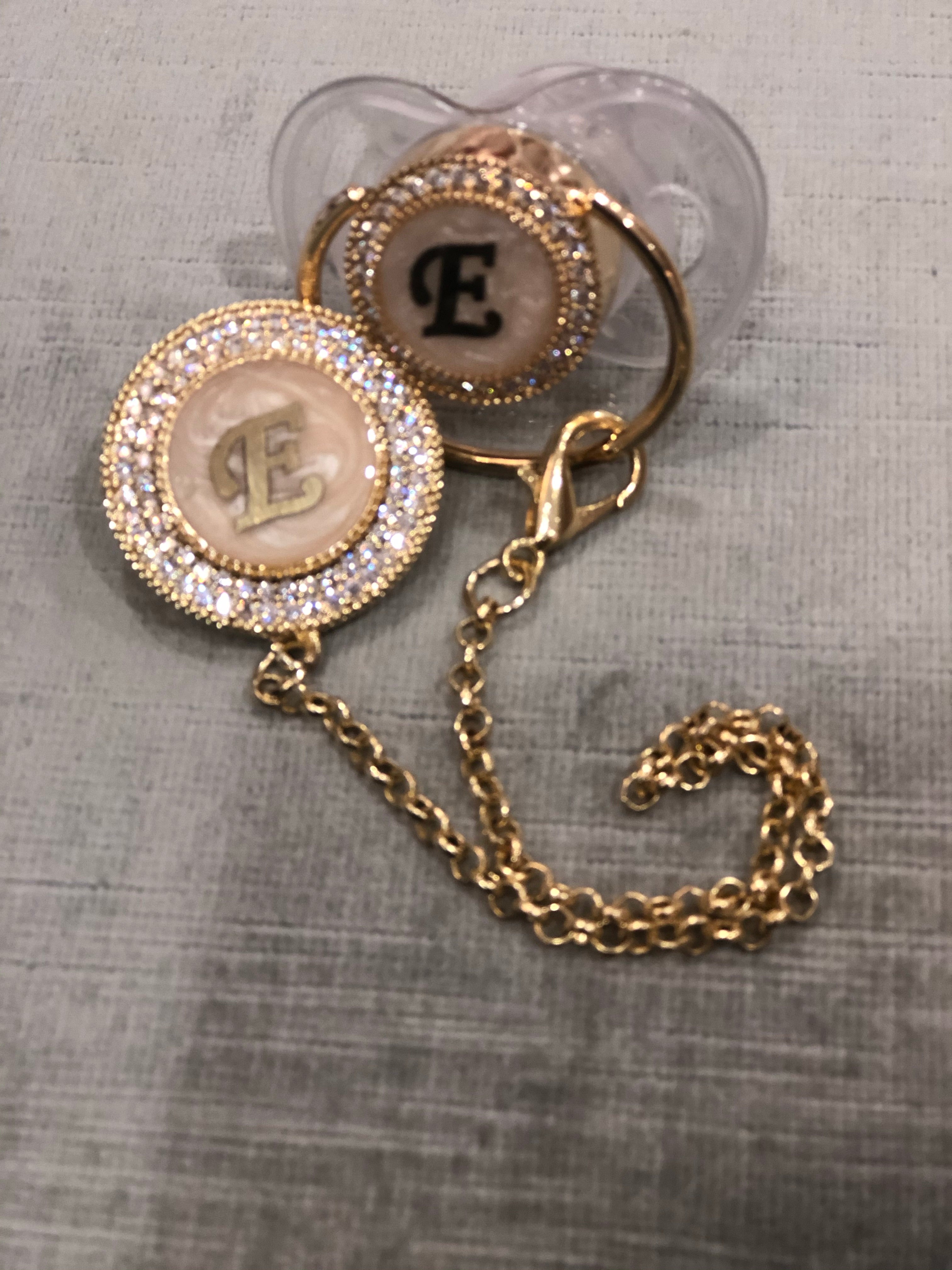 Double Initial Luxury Pacifier and Clip