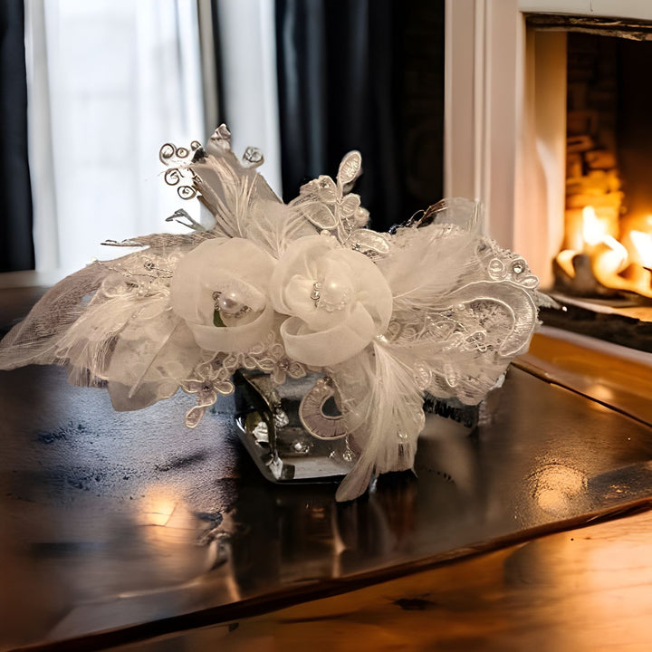 Feathers and Flower Christening Headband