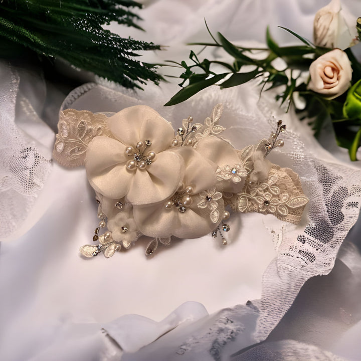 Double Flower Christening Headband