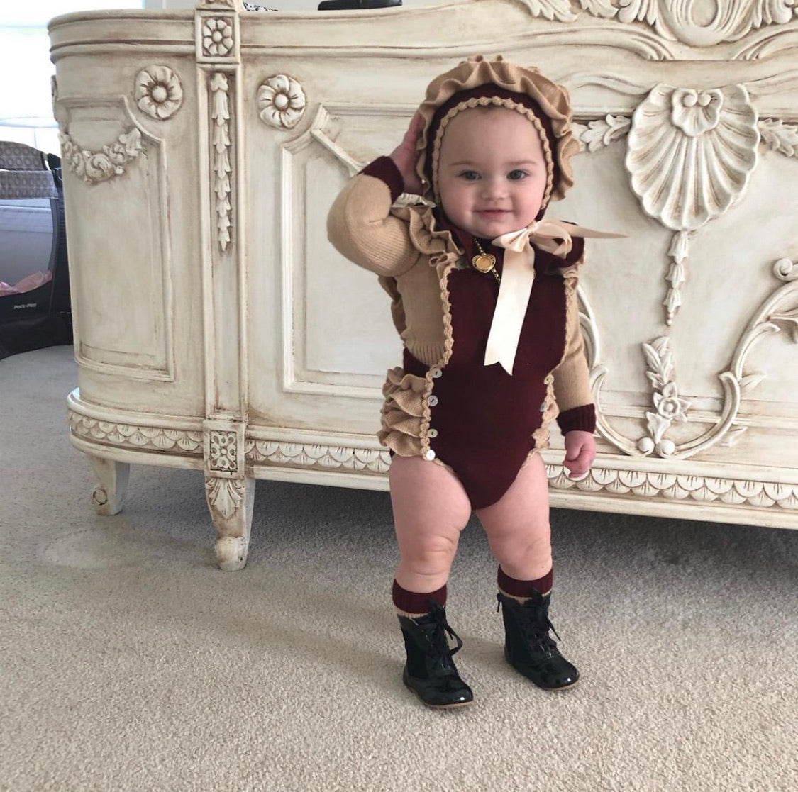 Burgundy and Camel Knit Set