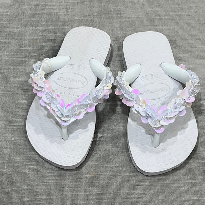 White Sequin Flip Flops