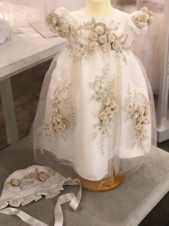 Gold Flower Ivory Dress