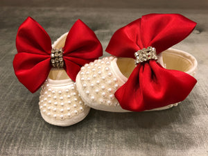 Pearl Booties red holiday satin custom