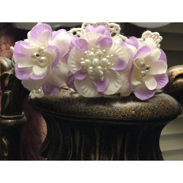 Lilac and Ivory Flower Headband