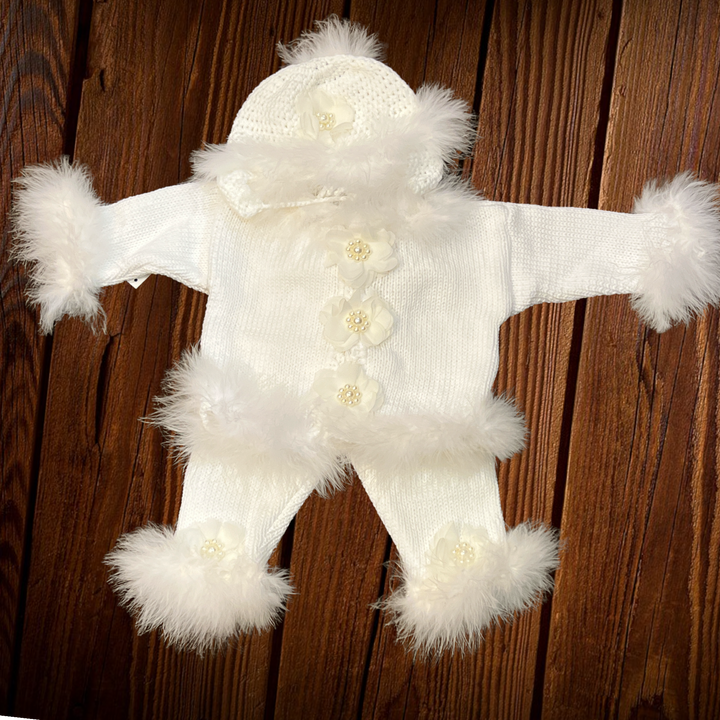 White Crochet with Marabou Set