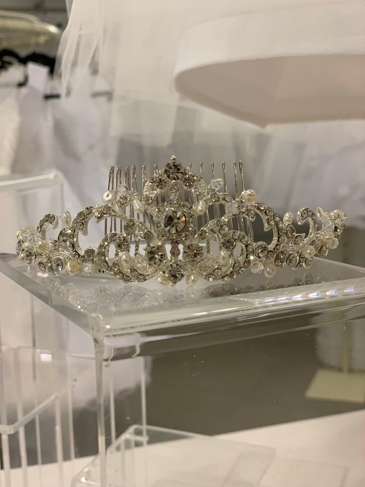 Silver Tiara on Comb