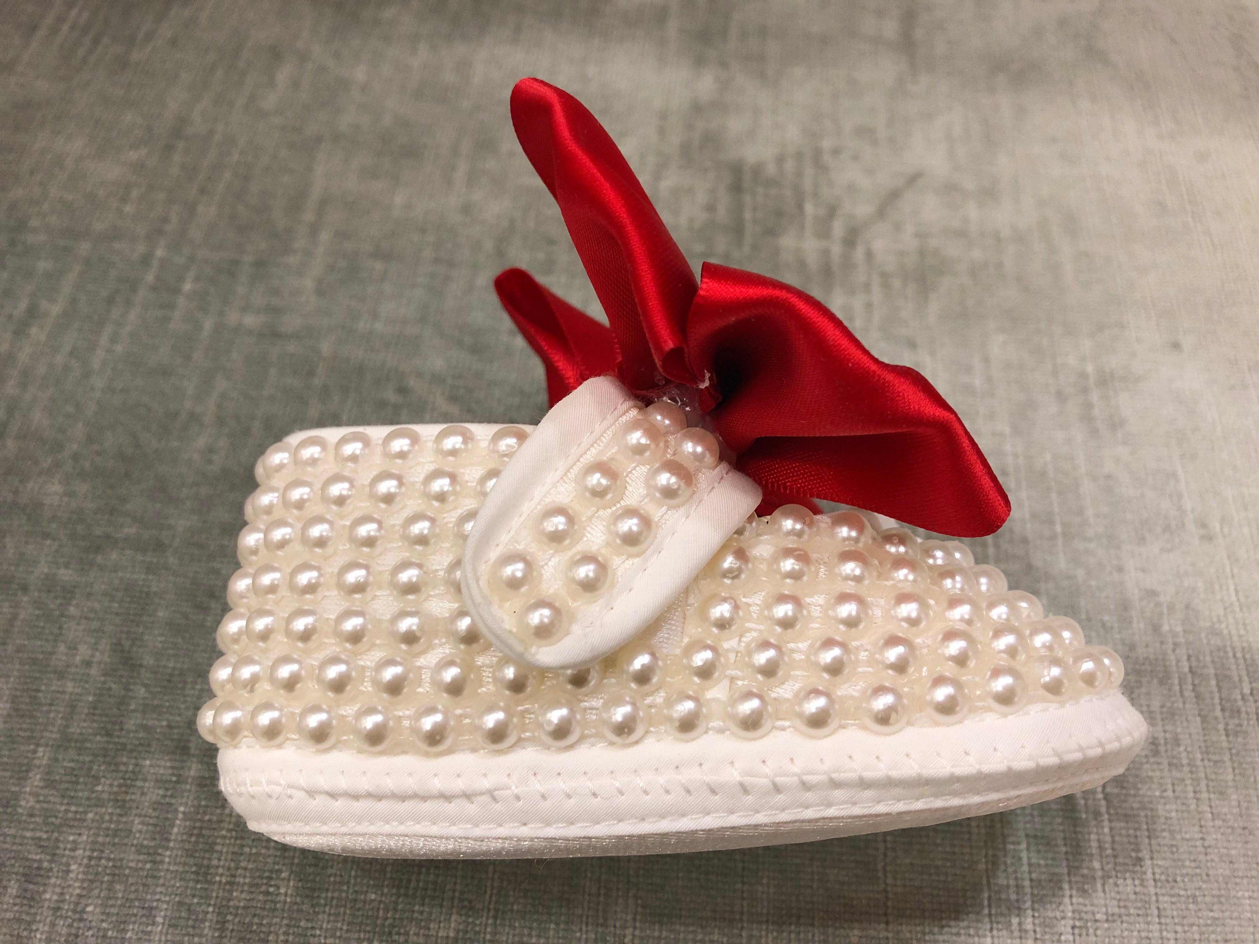 Pearl Booties red holiday satin custom