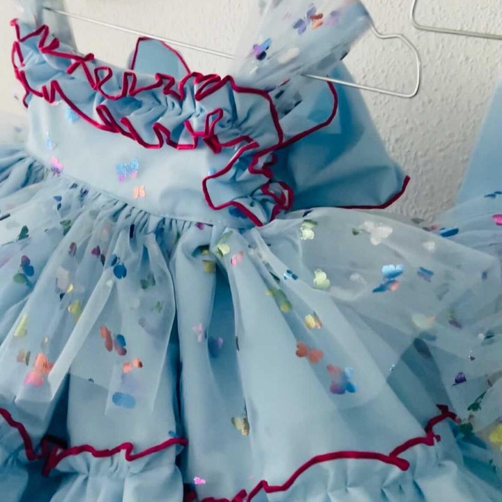 Blue Butterfly Puff Dress