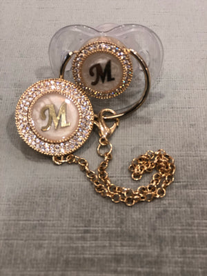Double Initial Luxury Pacifier and Clip