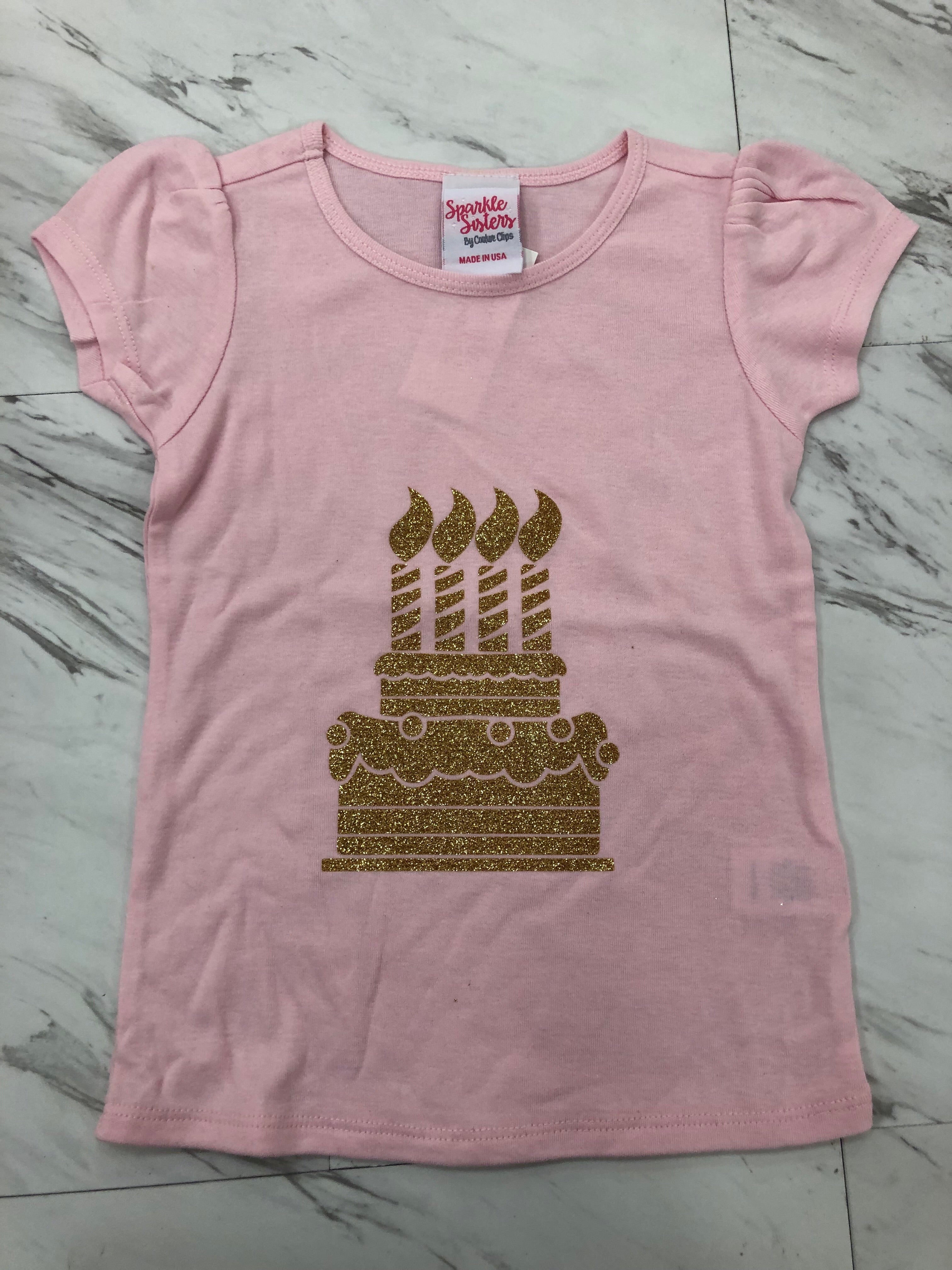 Pink and Gold Glitter Cake Birthday Shirt