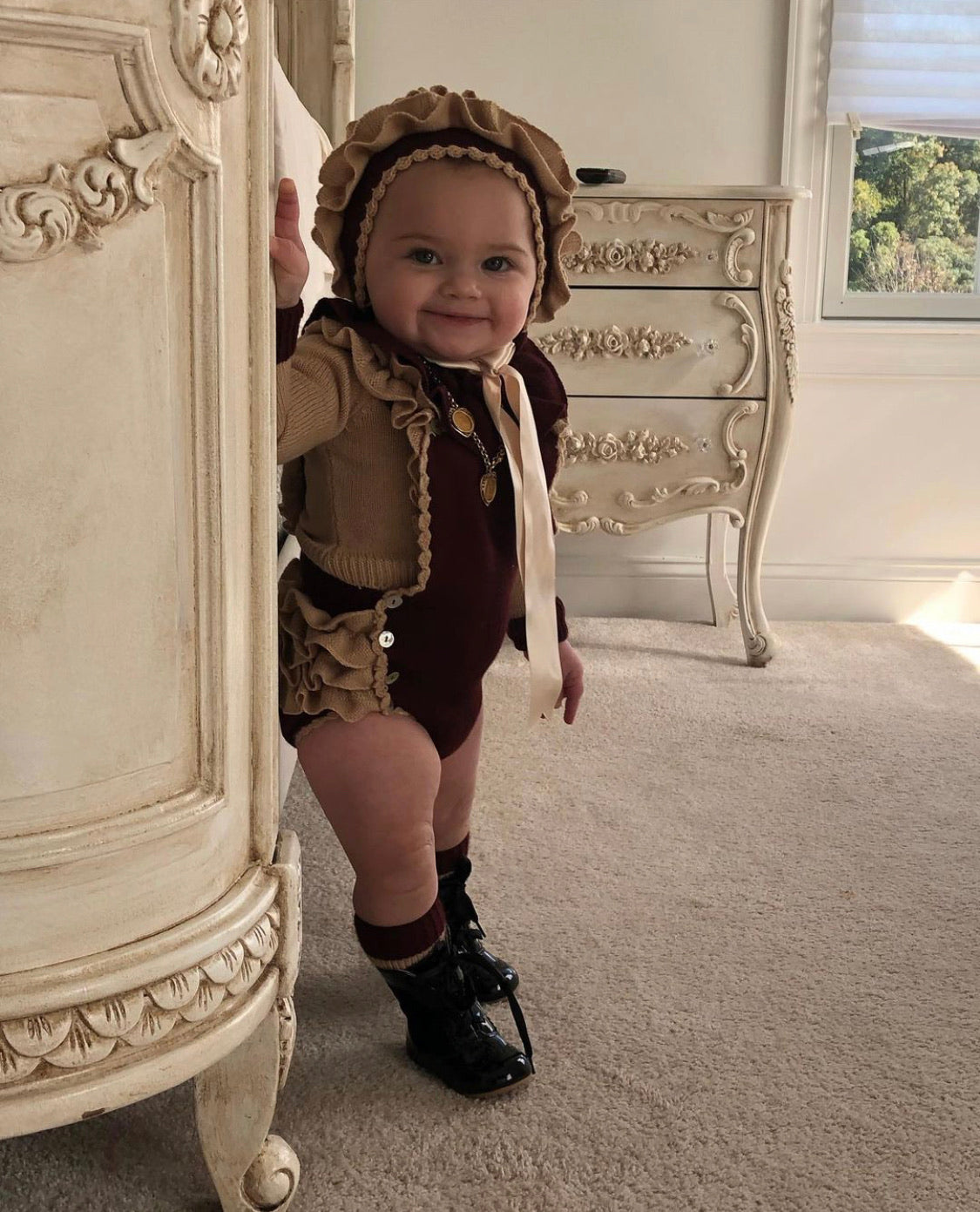 Burgundy and Camel Knit Set