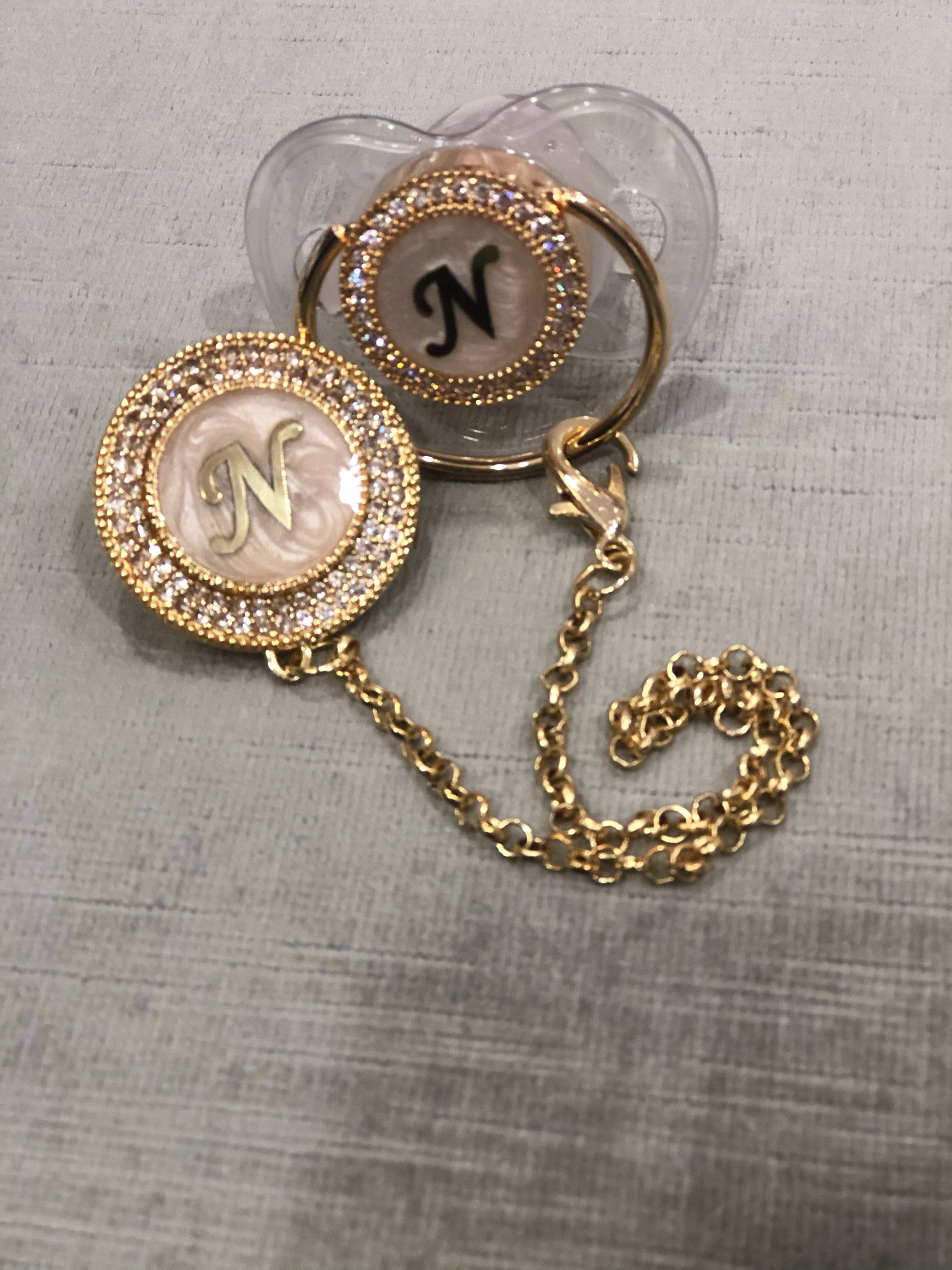 Double Initial Luxury Pacifier and Clip