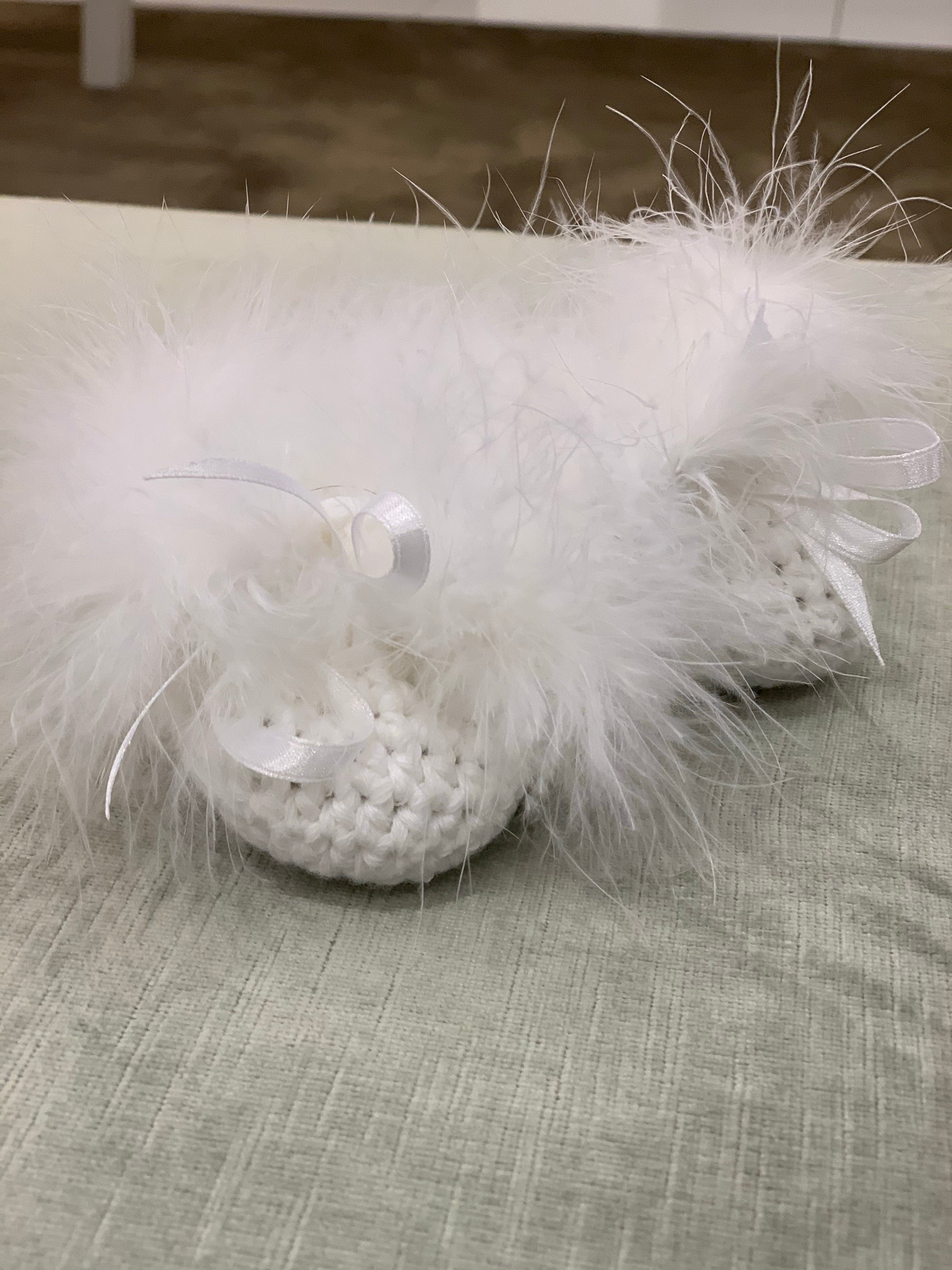 White Marabou Crochet Booties
