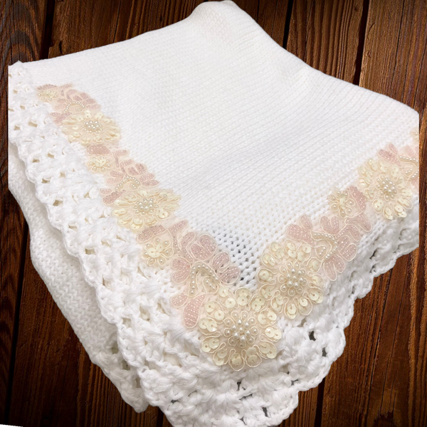 White Applique Crochet Blanket