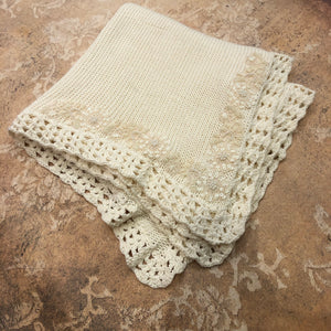 Ivory Crochet Blanket with Applique