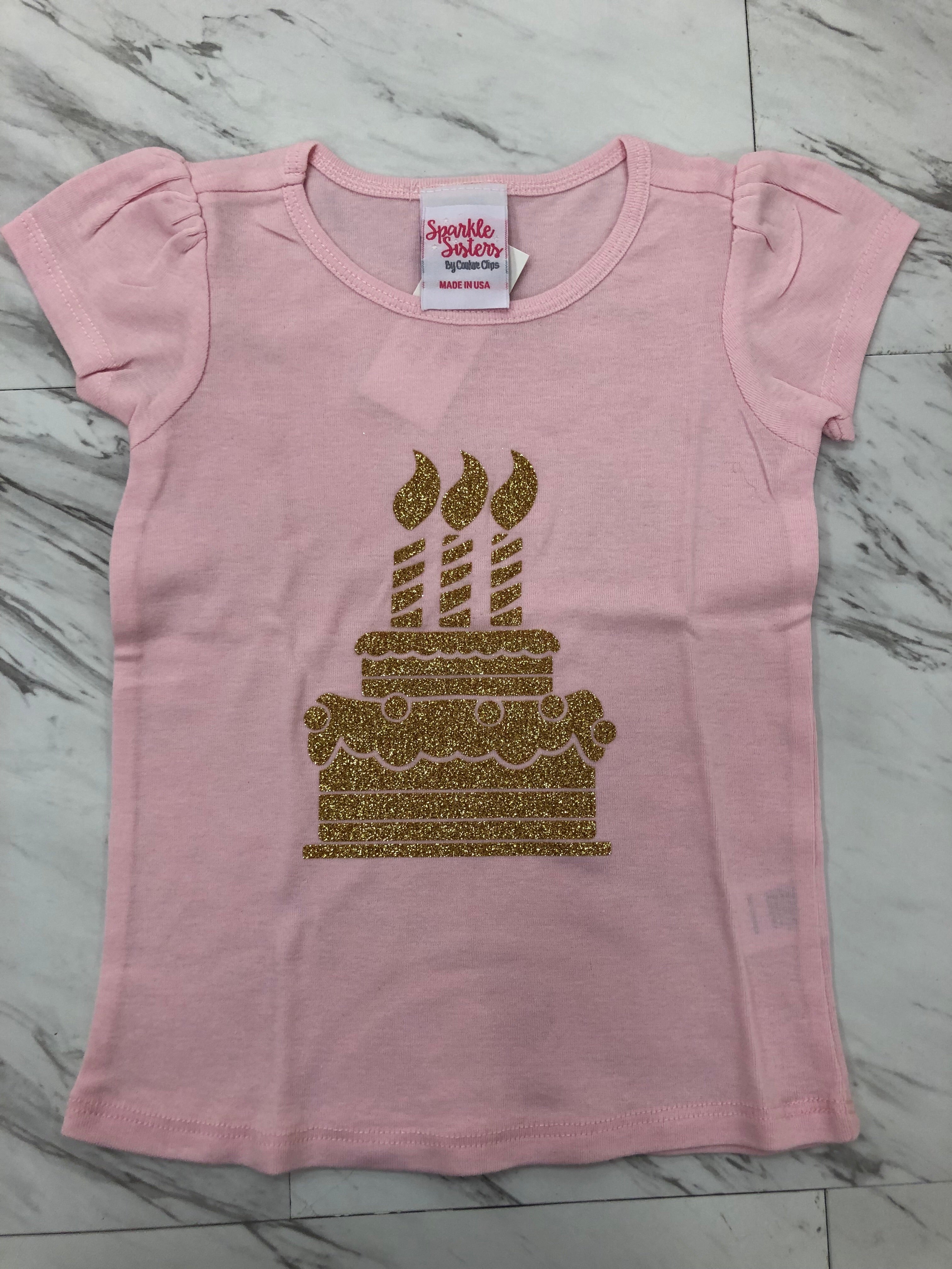 Pink and Gold Glitter Cake Birthday Shirt