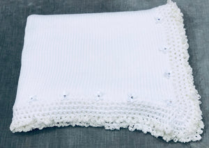 White Crochet Rosebud Blanket
