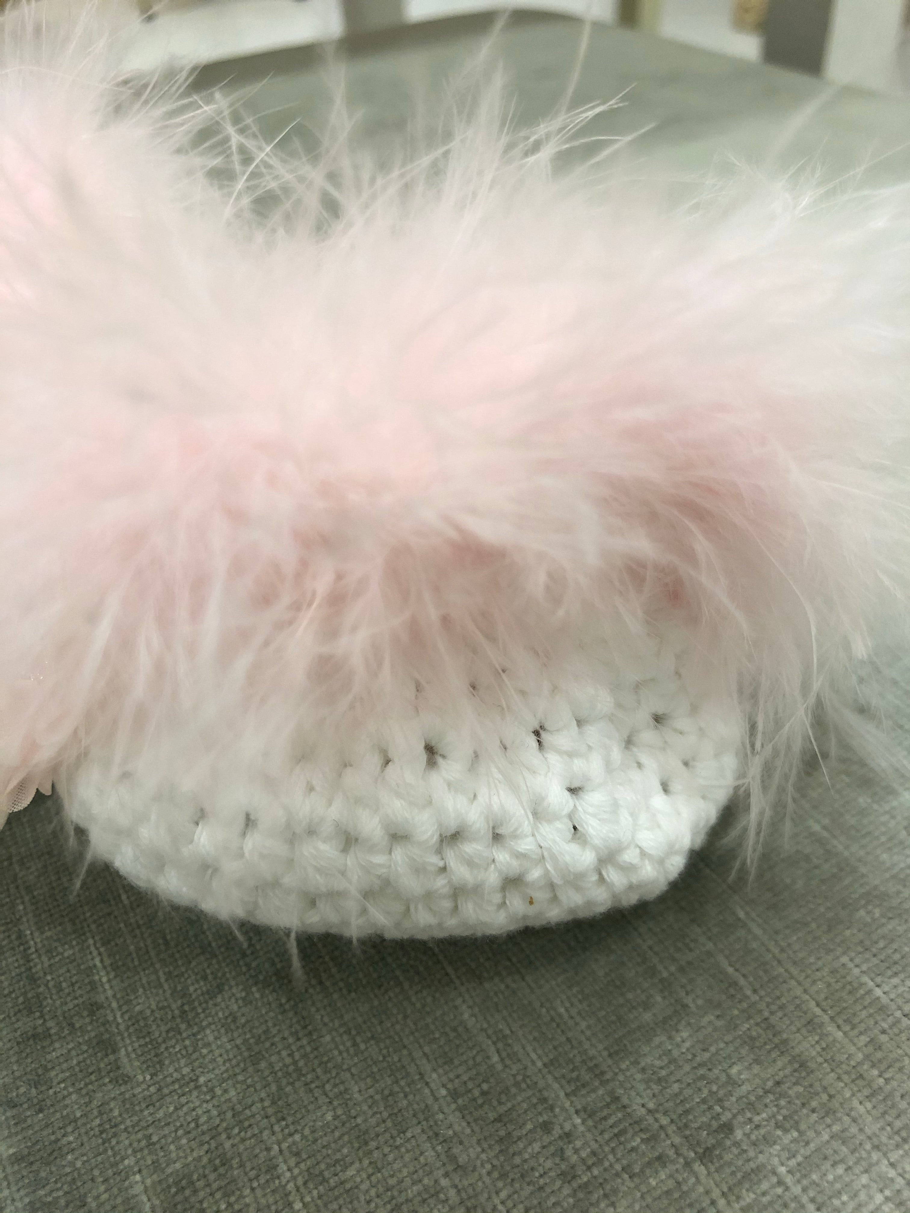 White Chenelle Booties with Marabou