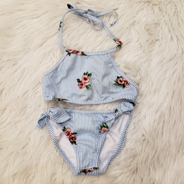 Stripe Rose Halter Bikini