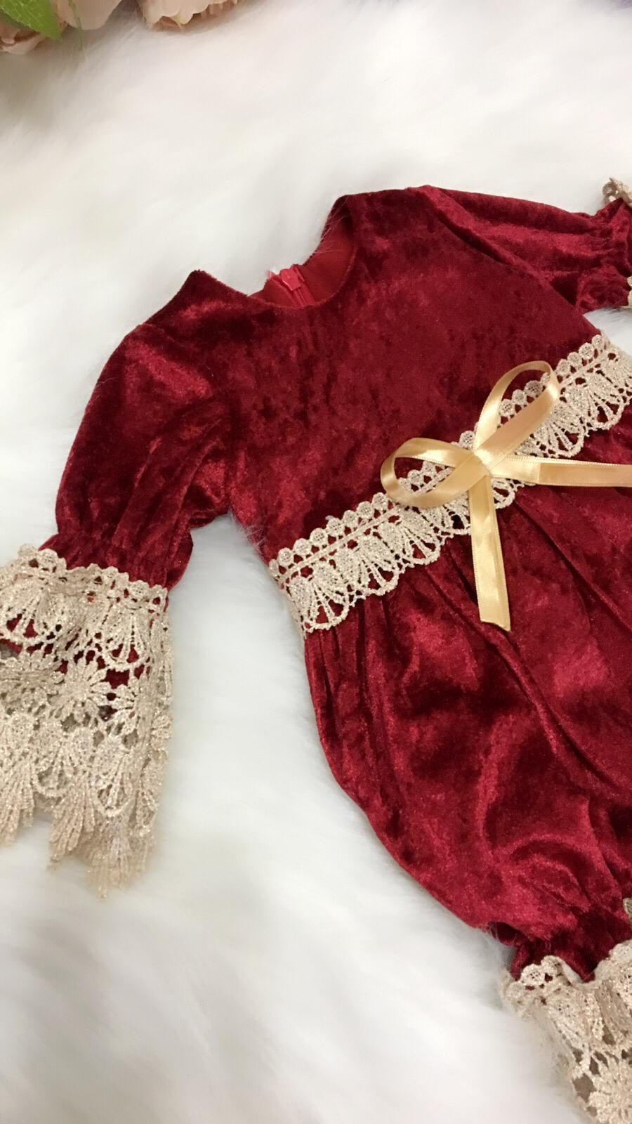 Velvet Romper and Bonnet