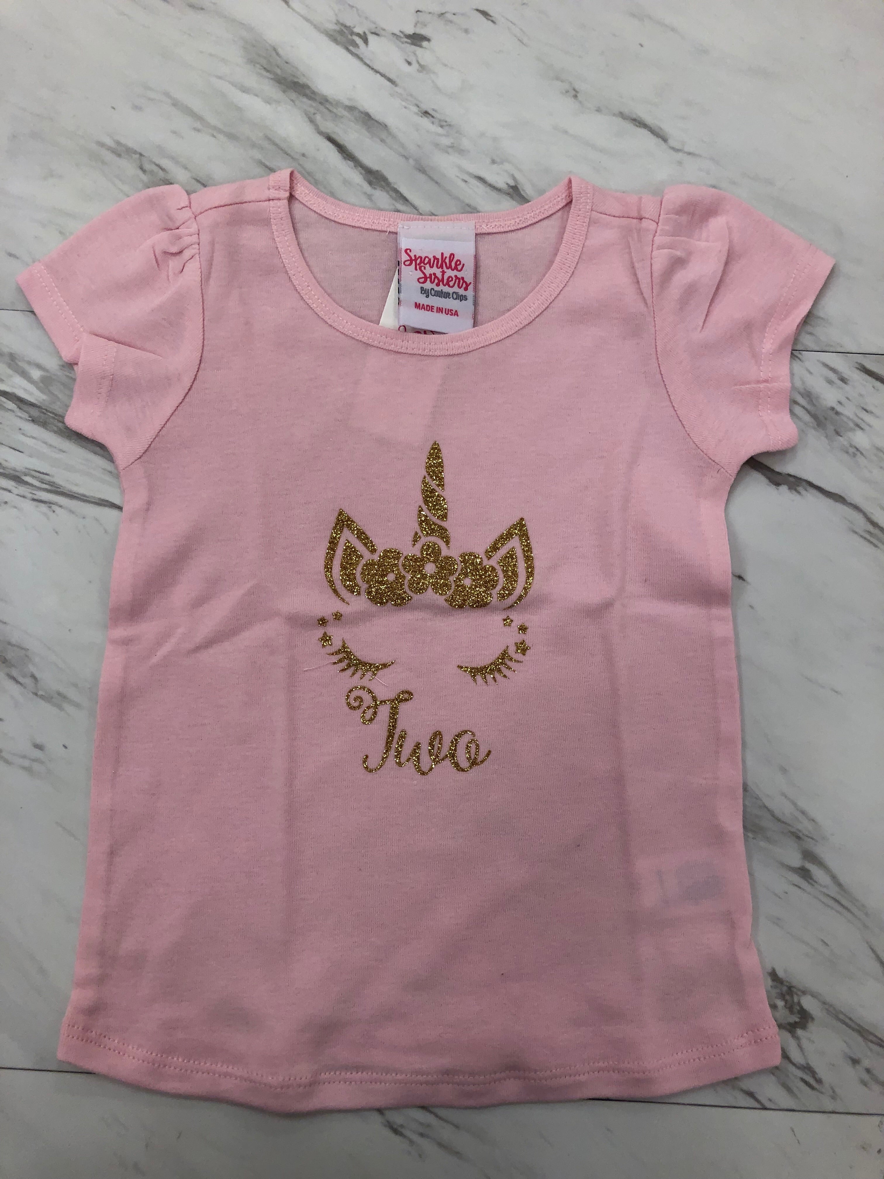 Pink and Gold Unicorn Birthday Shirt