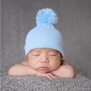 IlyBean Blue Pom Hat newborn hospital cap