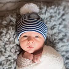 IlyBean Navy Stripe White Pom Hat