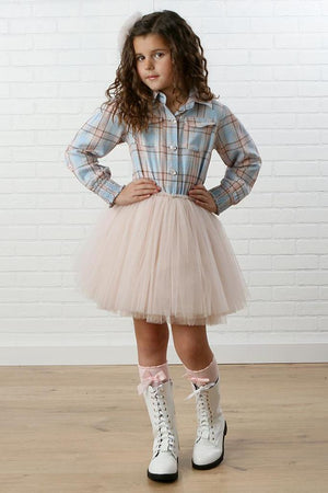 The Alix Dress in Sky Plaid